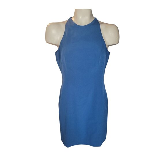 DONNA GRAY Blue Sleeveless Halter-Neck Dress  Back Button Closure‎ Knee-Length S - Picture 1 of 7